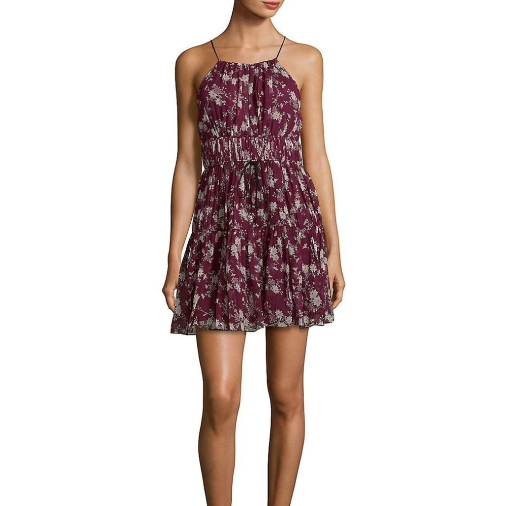 New With Tags Cinq a Sept Floral Print Burgundy Silk Dress